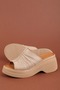 Genuine Leather Platform Sole Slippers Pkr.64023 Beige