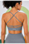 Women's Sports Bra with Cross Back Adjustable Straps and Support - Gray - 3