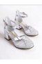 Girl's Silver Pearl Stone Cinderella Transparent Heeled Children's Shoes - 2