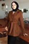 Button Detailed Cashmere Coat Brown 19274 - 2