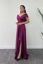 Satin Fabric Boat Neck Evening Dress - Mirdum - 2