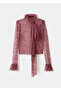 Drawstring Neck Lace Blouse - 3