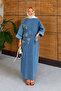 Women's Beaded and Embroidered Bat Sleeve Denim Dress - 2