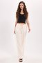 Women's 100% Cotton Baggy Fit Relaxed Cut Elastic Waist Muslin Fabric Ecru Trousers with Pockets - 9