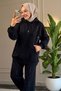 5540 - Stylish and Comfortable 2-Yarn Lycra Hooded Decoration Stone Detailed Hijab Women's Set - 4