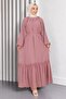 Lace Detailed Chiffon Evening Dress Dusty Rose 19143 - 4
