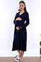Comfortable Cut Maternity Nightgown with Cotton Breastfeeding Feature - Effortt - Navy Blue - 6