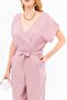 Dried Rose Double Breasted Collar and Belted Wide Leg Jumpsuit with Pockets - V Detailed ARM-24Y001073 - 4