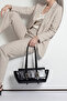 Women's Hand and Shoulder Bag with Button Closure, Inner Pocket, Belt and Gold Buckle, Orya Black