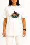 Oversized Four Children Riding Bicycle Chest Printed Unisex T-Shirt - 2
