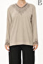 Stone Embroidered Cream Mother Combed Cotton Blouse with Tulle Detail on Collar and Sleeve End