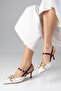 White Color Buckle Accessory Open Back Side Buckle Women's Heeled Shoes - 5