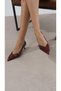 Shirley Burgundy Color Patent Leather Pointed Toe Heeled Shoes with Buckle Accessories - 2