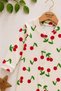 Baby Girl Big Cherry Report Printed Baby Romper with Ribbed Snaps Newborn 100% Cotton 1-3-6 Months - 2