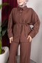 Women's Stone Detailed Waist-Tie Loose Linen Shirt and Trousers Two-Piece Set - 2