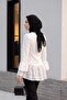 Hakim Yaka Buttoned Front Lined Ruffled Polyviscon Tunic -White - 4
