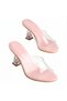 Zri̇n-619 Pink Patent Leather Transparent Strappy Transparent Heeled Round Toe Women's Slippers - 3