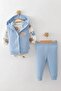 3 Piece Baby Boy Set with Hooded Vest, Elephant Embroidered Printed Bodysuit, Ribbed Bottom and Top Set 3-6-9 - 2