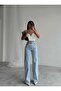 Eimy Snow Wash Blue Lycra Super High Waist Loose Jeans Palazzo Trousers