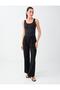 Black Straight Cut Regular Leg Regular Waist Snap Closure Palazzo Trousers - 2