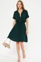 Women's Dark Green Elastic Waist Short Sleeve Shirt Dress Arm-23Y001035 - 3