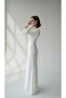 Square Neck Slit Sleeve Mermaid Wedding & Engagement Dress – White, Long Sleeve, Maxi Evening Dress - 3