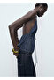 Denim Blouse with V-Neck Tie Detail - 7
