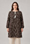Women's Striped Patterned Crew Neck Lace-Up Woven Viscose Tunic