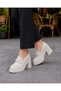 Women's Metal Buckle Detail Loafer Shoes-Beige Patent Leather - 5