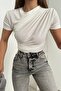 Cross Gathered Short Sleeve Sandy Blouse -White - 3
