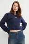 3 Thread Teddy Bear Embroidered Crop Sweatshirt - 5
