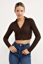 Polo Neck Zippered Crop Bodysuit