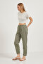 Elastic Waist Button Placket Double Leg Gabardine Trousers - 2
