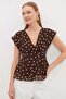 Polka Dot Pleated Blouse with Lace-Up Back - 2