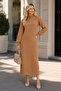 (Karamel)Flat-Cut Thick Terry Fabric Standing Collar Zippered Knitted Dress (Length 130 Cm.) - 2