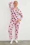 Bow Patterned Suede Pajama Set - 7