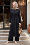 Gathered Buttoned Black Tunic Set - 5