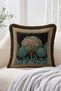 Framed Fringed Throw Pillow Cover with Tree and Flower Pattern on Black Background - Vintage Decorative Pillow - 2