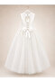 Floral Patterned Appliqued Top Design Girls White Evening Dress Wedding, Graduation - 6