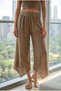 Women's Feather Embroidered Linen Trousers-Brown Baggy 100% Cotton Fabric Breathable Organic Product-Loose - 9
