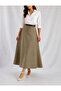 Belt Detail Maxi Size Loose Khaki Woven Skirt