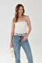 Basic Covered Strapless Blouse with Side Slits - 3