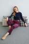 Plaid Patterned Velvet Pajama Bottoms - 8