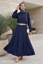 Navy Blue Suit with Gold Belted Skirt - 3