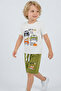Boy's Shorts Set with Retro Car Print, Ages 1.5-5, Ecru - 4