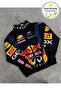 Racing Unisex Parachute Fabric Oversize Digital Printed Black Windbreaker Raincoat Thin Jacket - 2