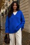 Blue V-Neck Oversize Women's Knitwear Sweater Mg2149
