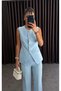 Women's Top and Bottom Set Stylish Vest and Pants Two-Piece Set with Button Detail - 5