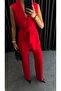 Women's Belted Vest and Palazzo Pants Set Red - 4