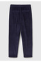 Women's Navy Blue Velvet Trousers with Elastic Waist - 4